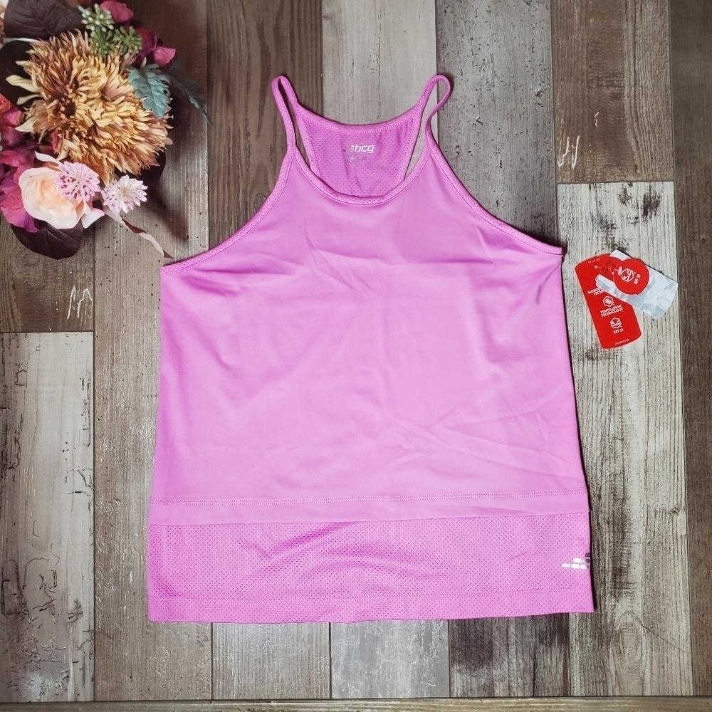nwt bcg training tech mesh back tank top girls size xl 16 upf 50 cyclamen